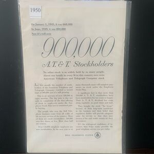 Vintage 1950 Bell Telephone System 900,000 AT&T Stockholders Ad Advertisement